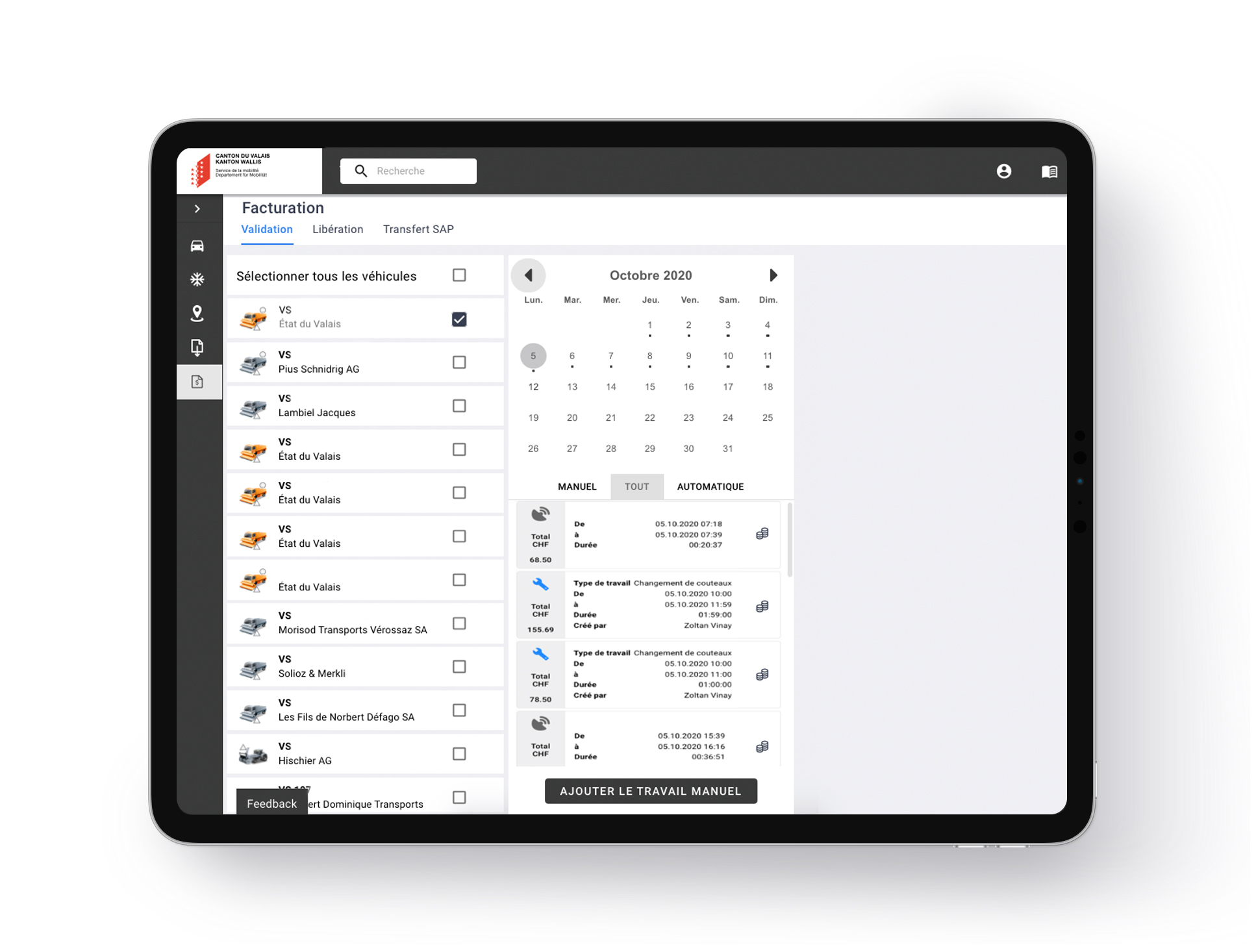 Automatische Fleet Abrechnung auf einem iPad dargestellt
