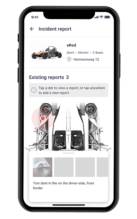 iPhone Screenshot von einer Unfallmeldung im KYBURZ Fleet