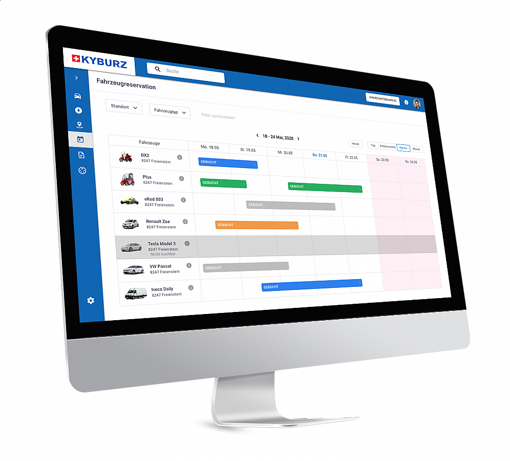 Oberfläche der Fahrzeugreservation mit eingetragenen Buchungen