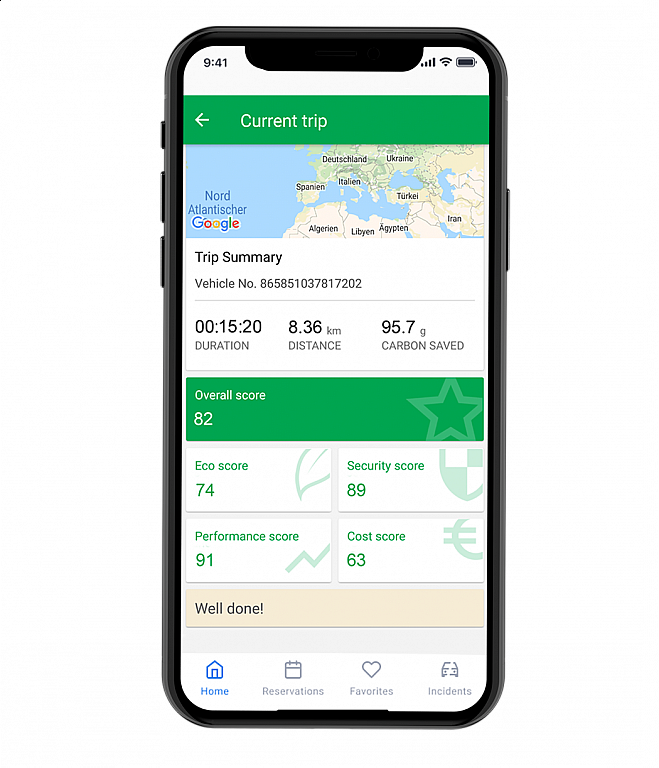 iPhone Screenshot von einem Fahrprotokol im KYBURZ Fleet